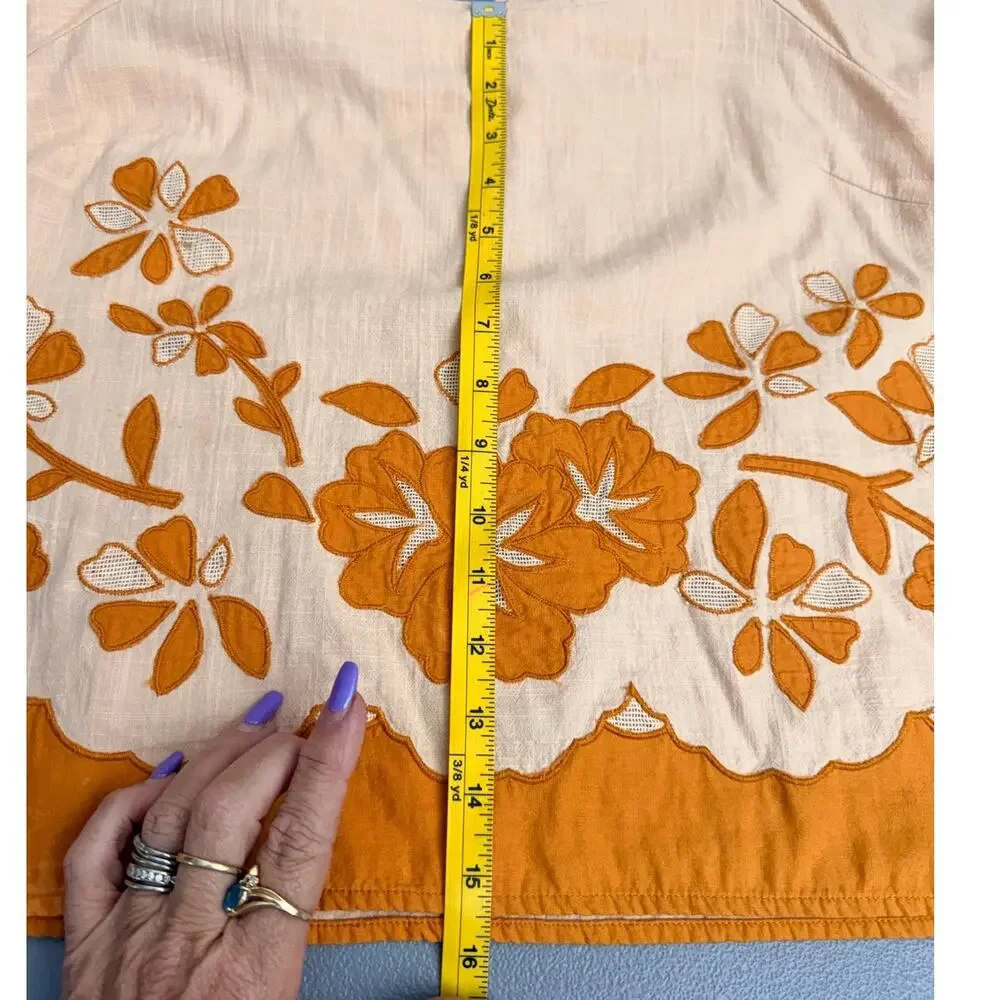 Madewell Embroidered Boho Puff Sleeve Top Cream Orange M NWOT